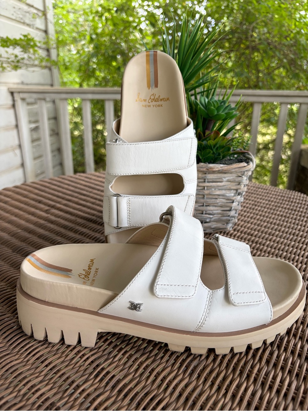 Sam Edelman White Leather Lug-Sole Double Strap Sandals